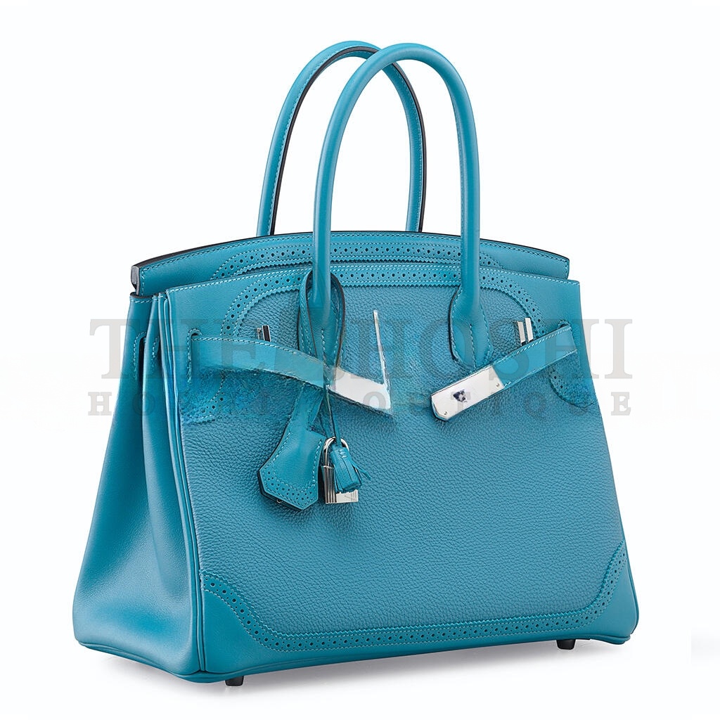 H**me5 BIRKIN 30 LACE SERIES DENIM BLUE SILVER BUCKLE H082653CK69 (30*22*15cm) Master Quality